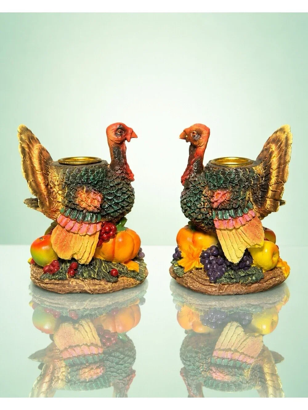 Vintage 1990s Set Of 2 Turkey Harvest Tealight Candle Holders Resin, 3.5x4.25”